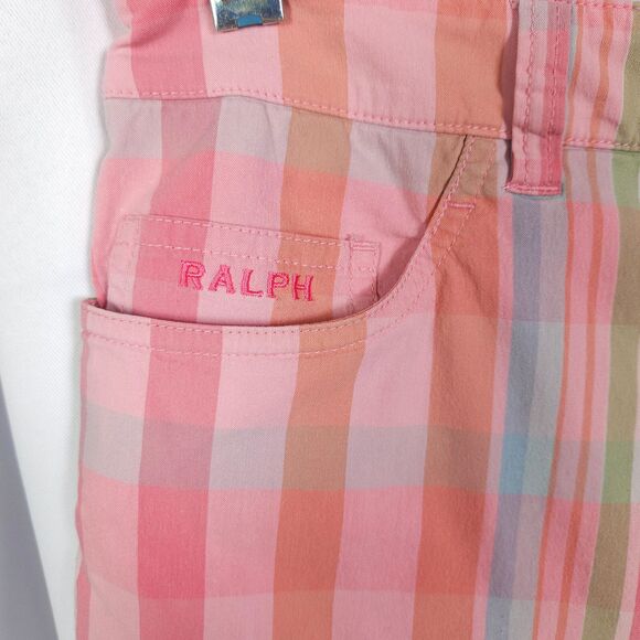 Vintage Ralph Lauren Womens 6 32x19 Pink Plaid Cropped Golf Stretch Pants Capris - Picture 2 of 8